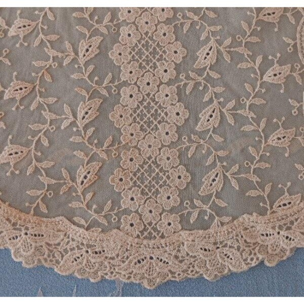 Long Vintage Schiffli Net Lace Table Runner Floral Trellis Vines Ecru 64"